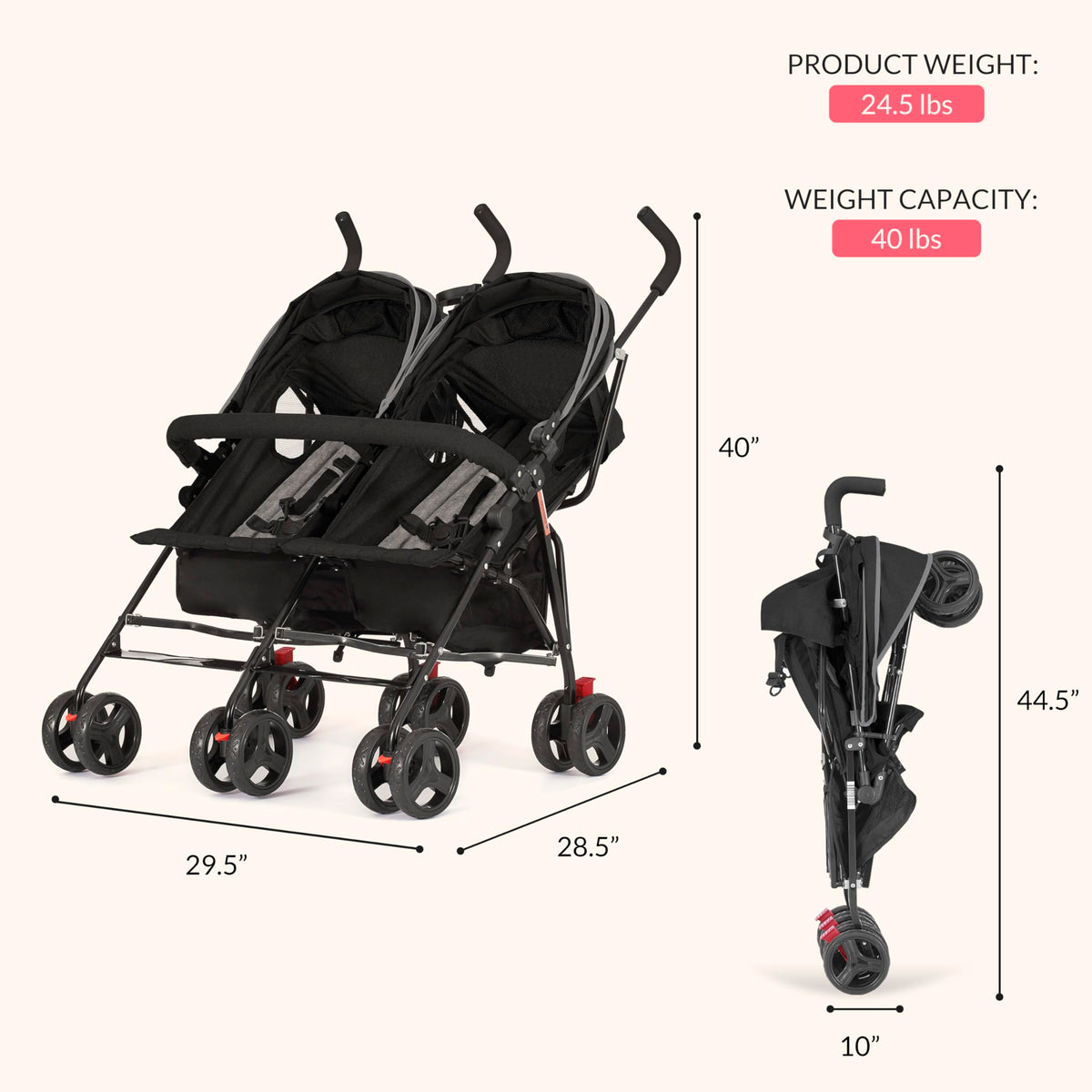 Black Twin Umbrella Toddler Stroller V989
