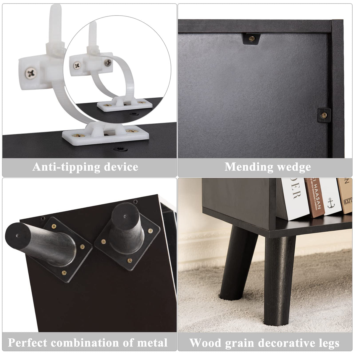 Black 3 Tier Wood Bookshelf Q16667