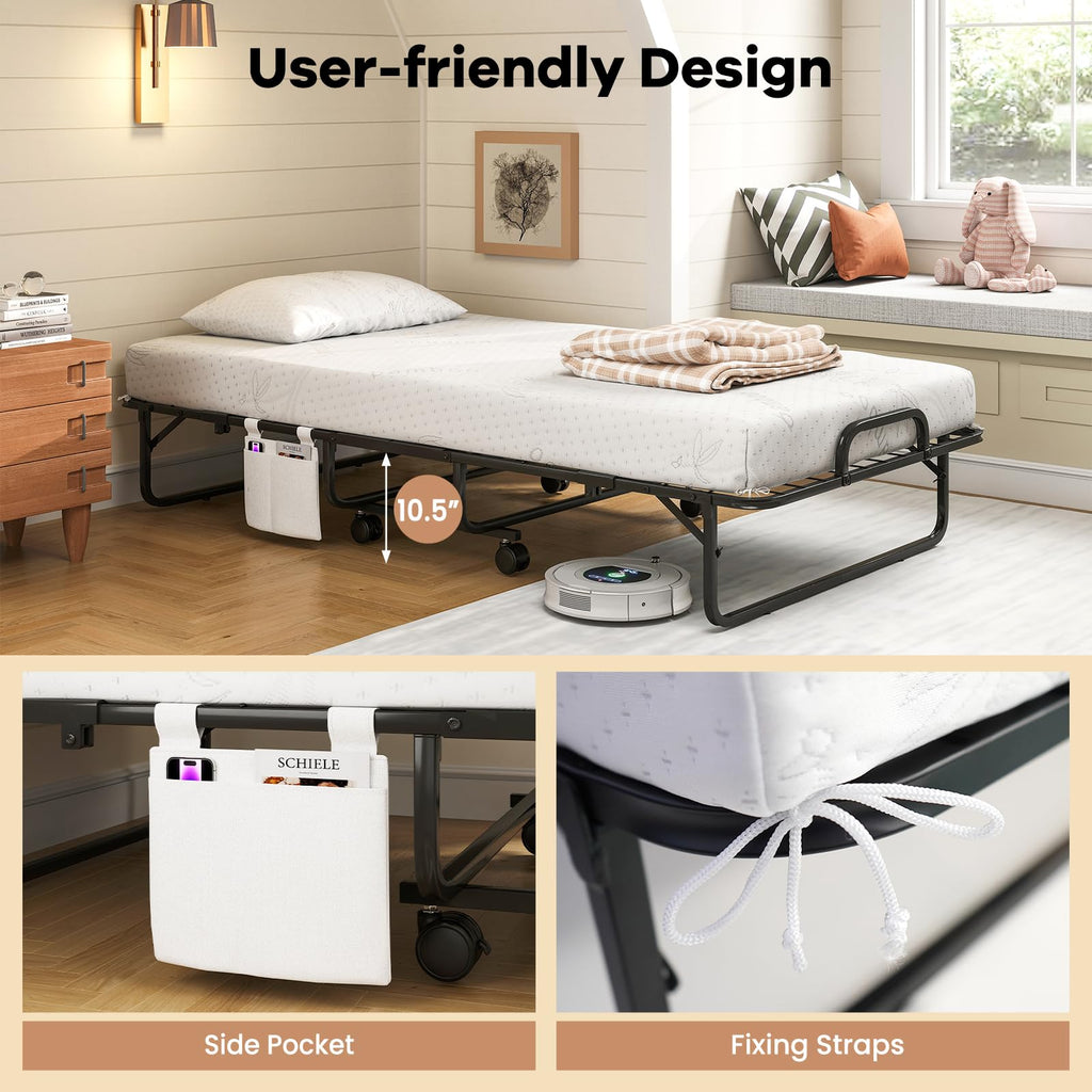 Twin Folding Bed with 5 Inch Mattress and Metal Frame A2631