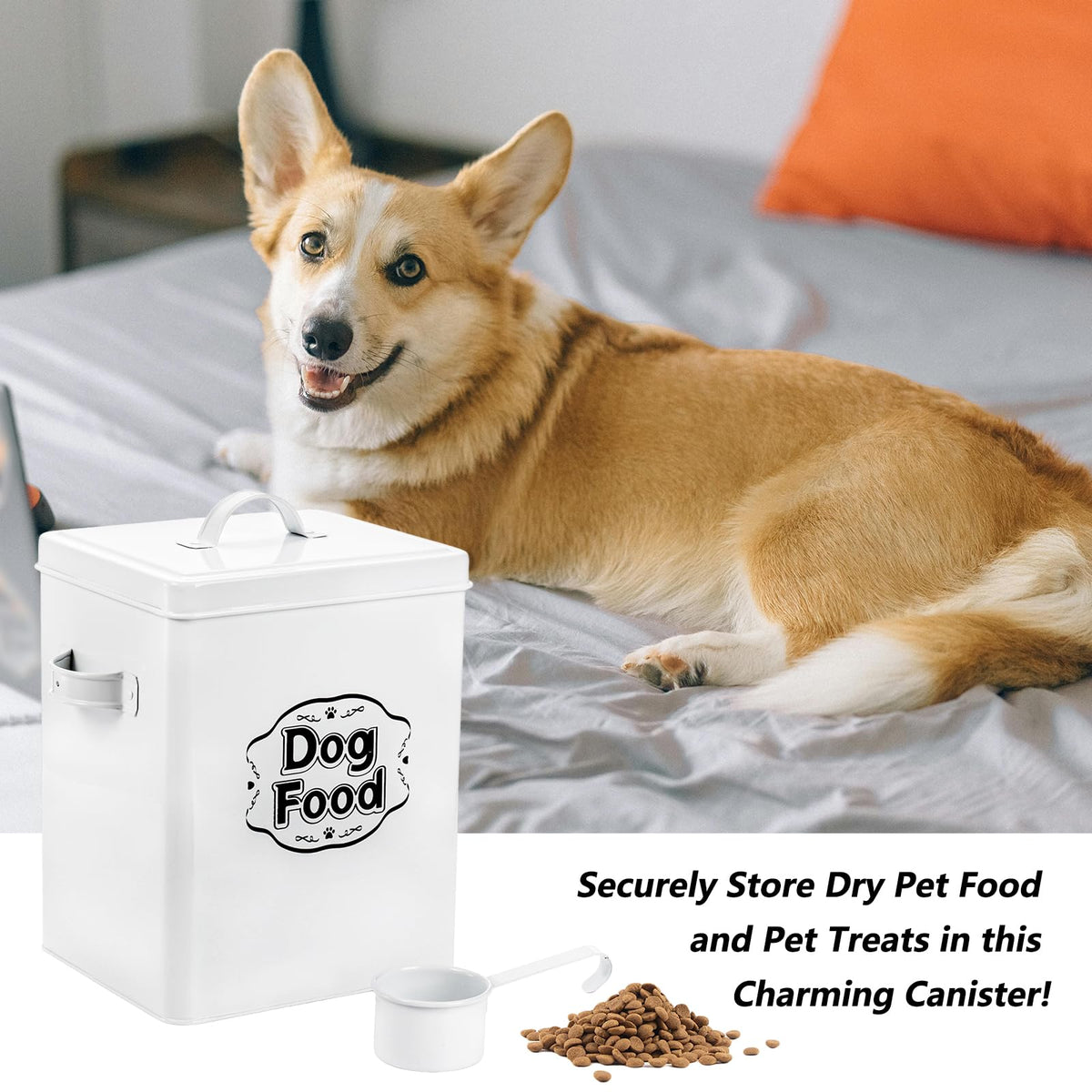 5-7 Lbs Metal Dog Food Storage Container with Lid and Scoop G2066