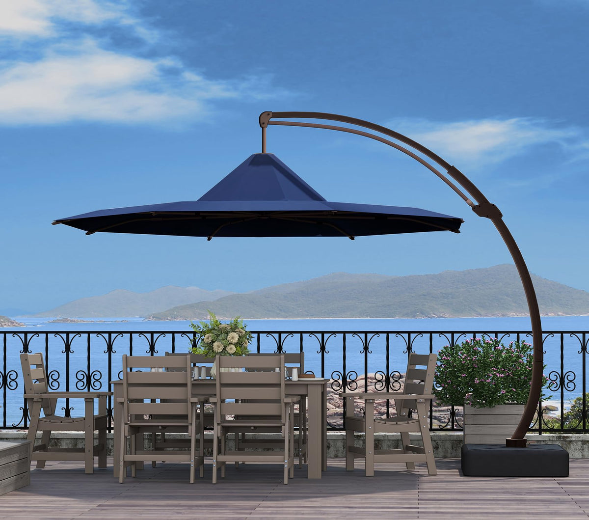 11-FT Patio Offset Cantilever Umbrella with Base I5975