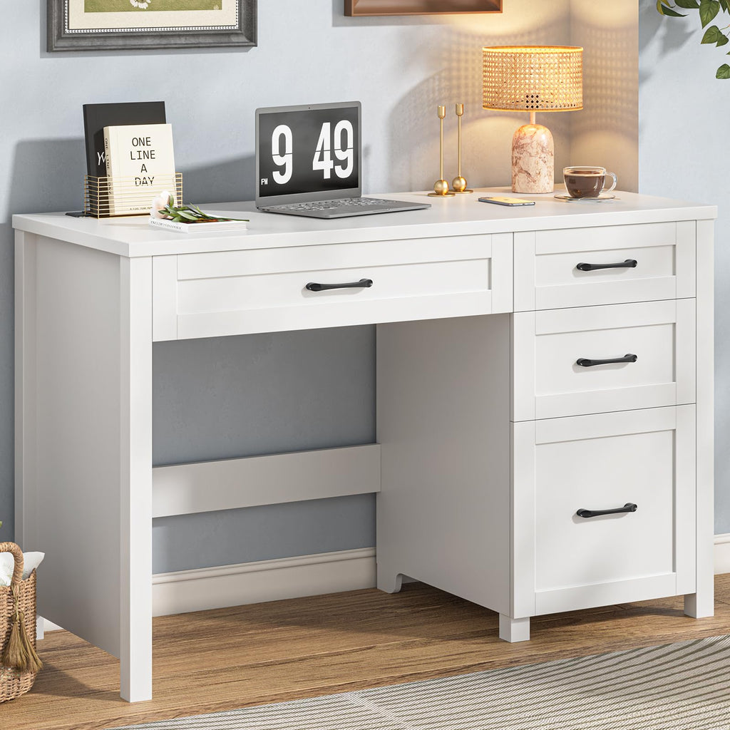 47" Cream White Executive Desk with File Drawer Y38332