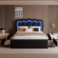 Full Size Bed Frame with LED Lights and Storage Drawers, Black R2490