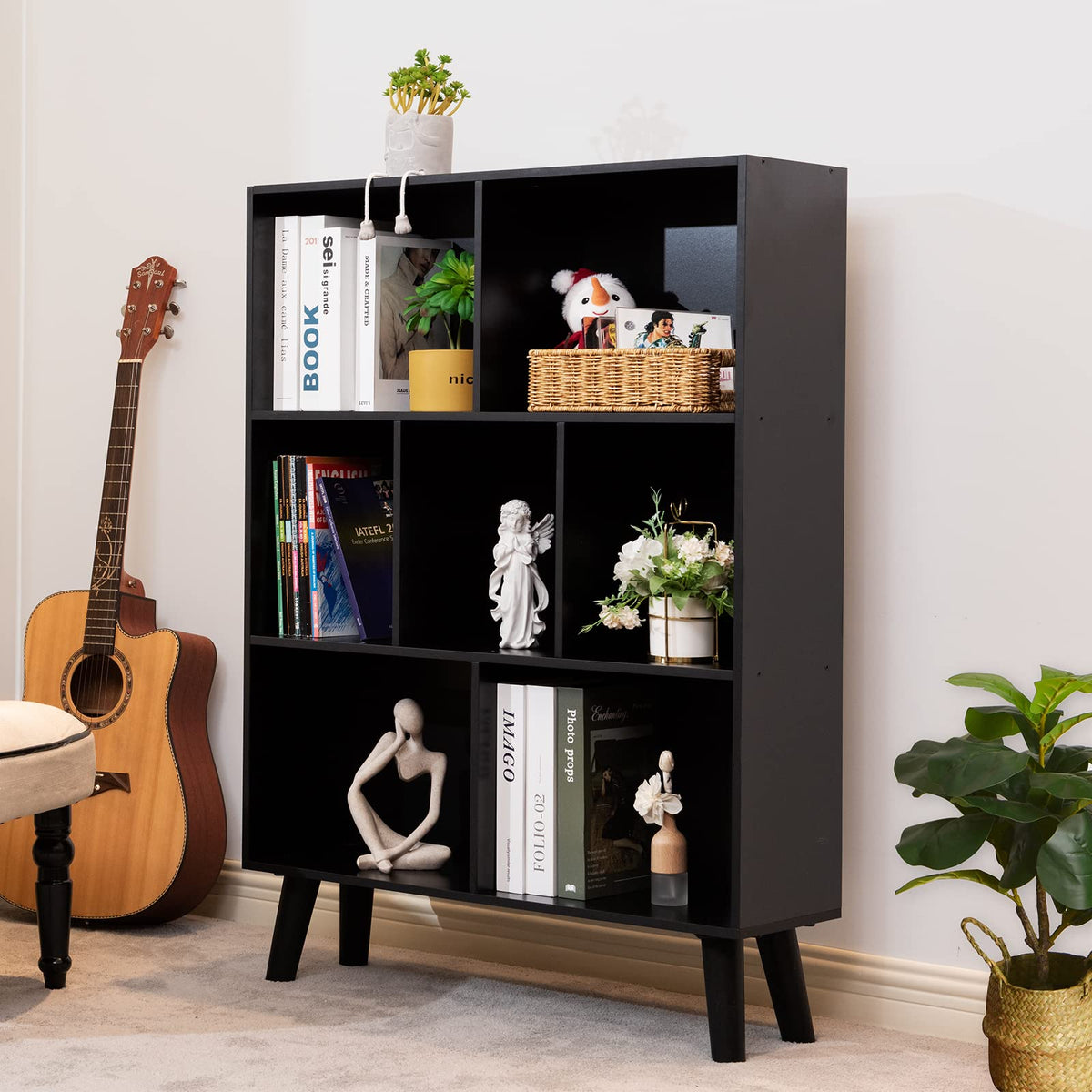 Black 3 Tier Wood Bookshelf Q16667