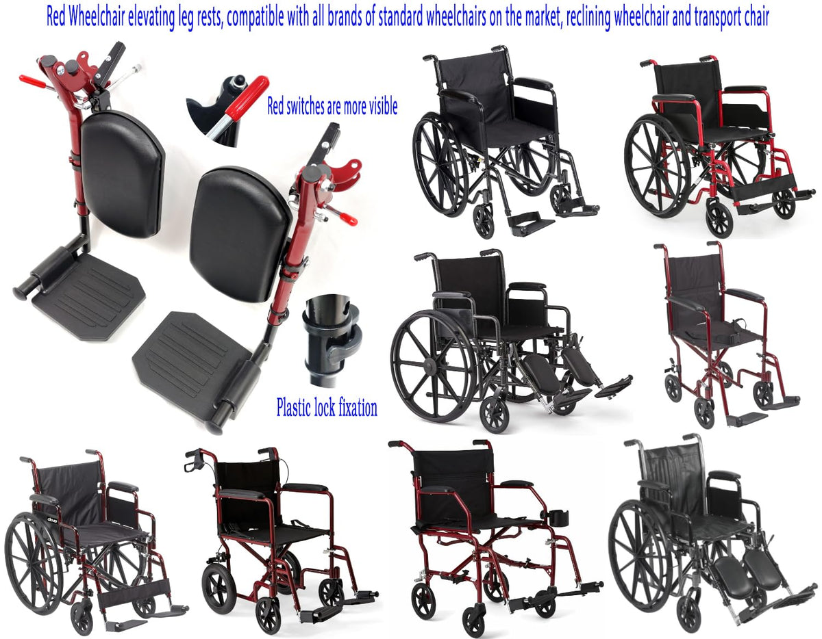 Red Wheelchair Elevating Leg Rests with Calf Pad K717418