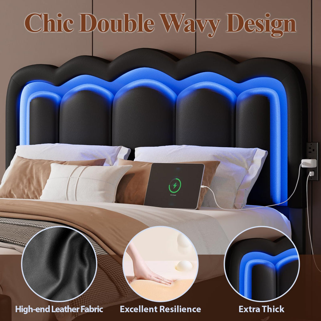 Full Size Bed Frame with LED Lights and Storage Drawers, Black R2490