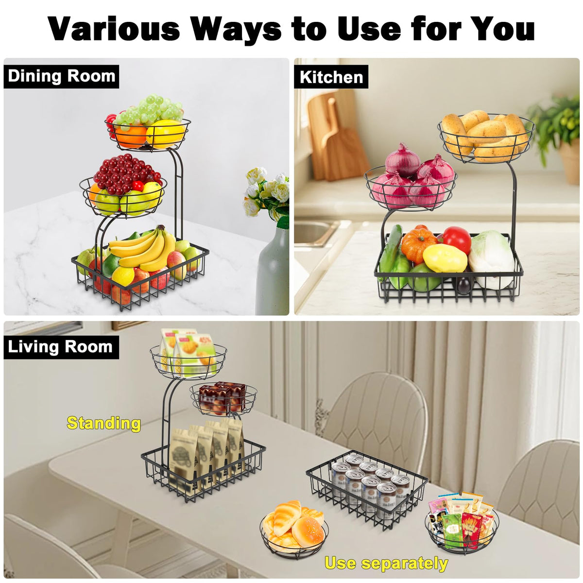 3 Tier Metal Fruit Vegetable Basket F542916