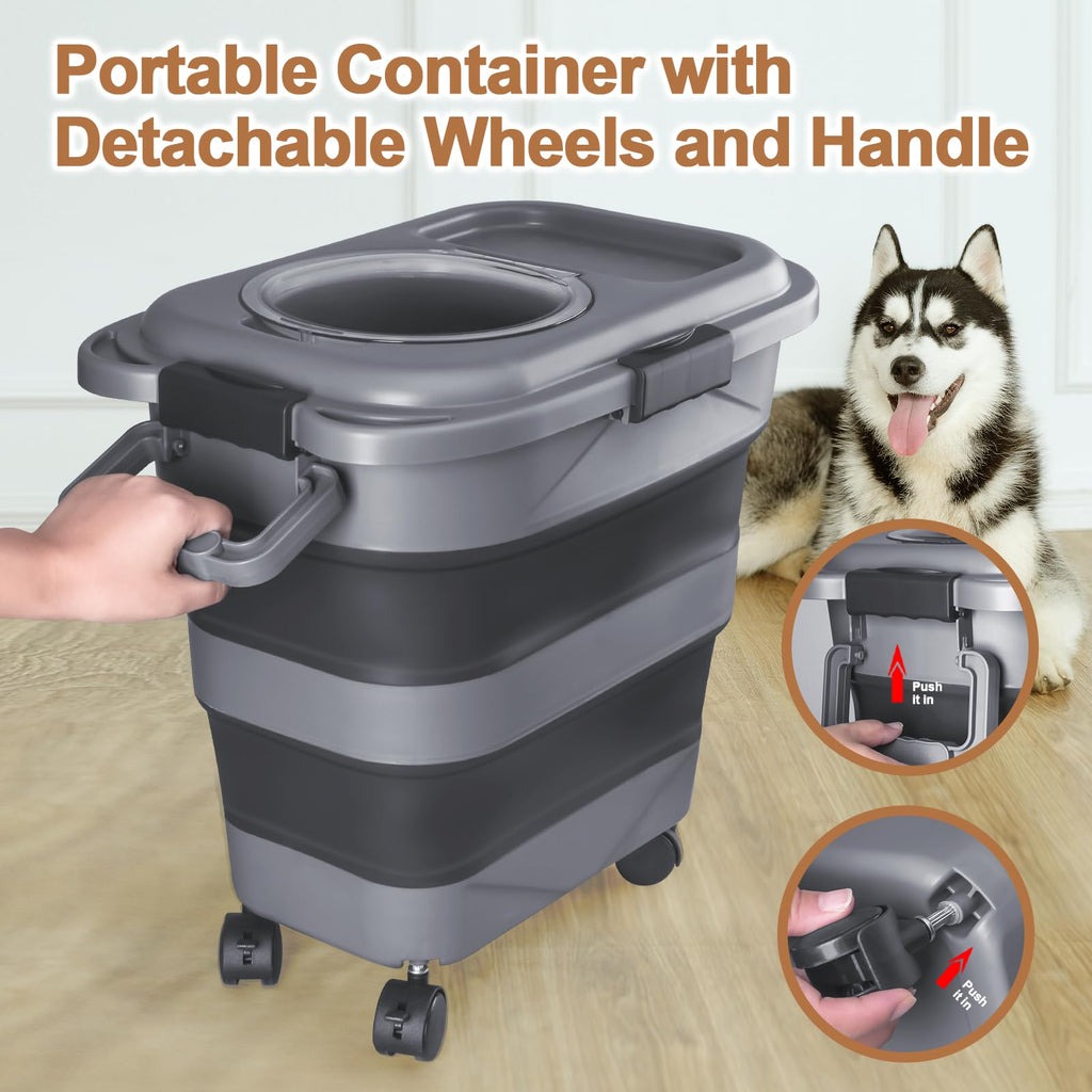 2 Pack 25 lbs Airtight Collapsible Dog Food Storage Container with Wheels V995