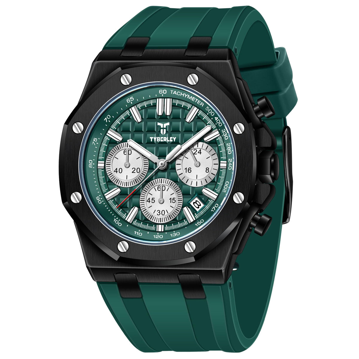Men's Quartz Chronograph Watch 41MM Waterproof Rubber Strap Luminous F98419