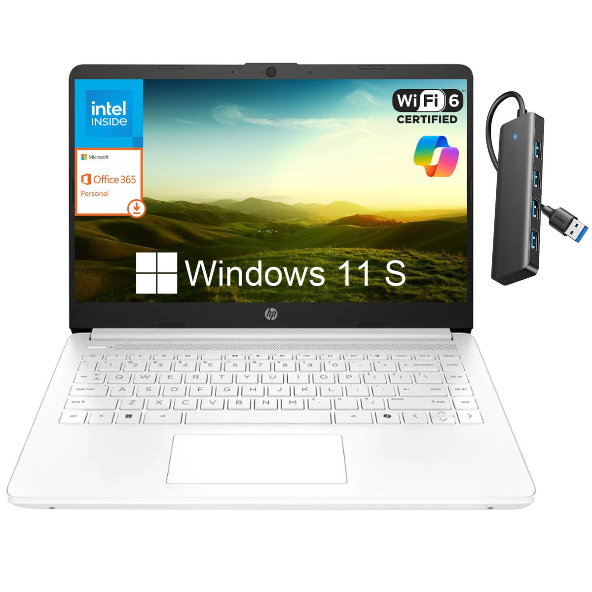 14 Inch Laptop, Intel Celeron N4500, 4GB RAM, 128GB Storage, Windows 11 S, Snowflake White M897