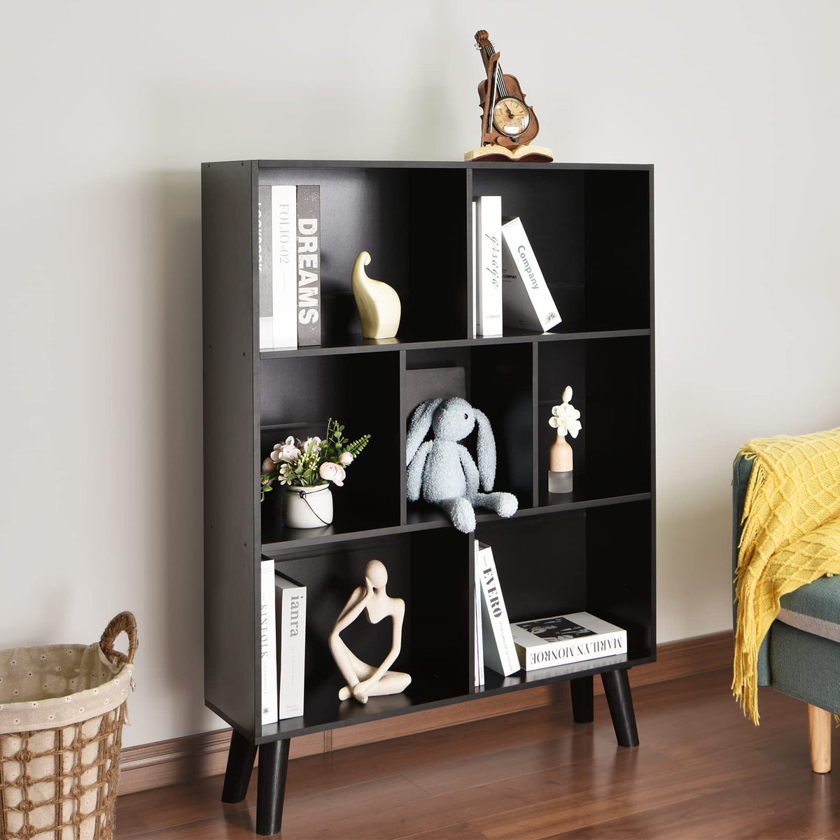 Black 3 Tier Wood Bookshelf Q16667