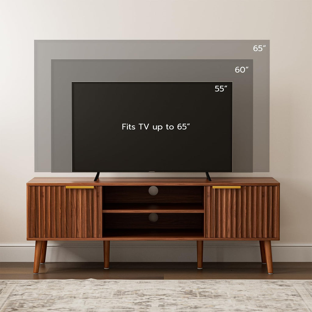 Walnut TV Stand with Fluted Doors D9174