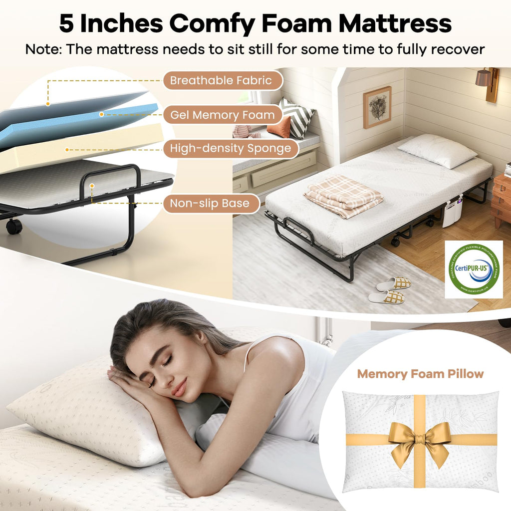 Twin Folding Bed with 5 Inch Mattress and Metal Frame A2631