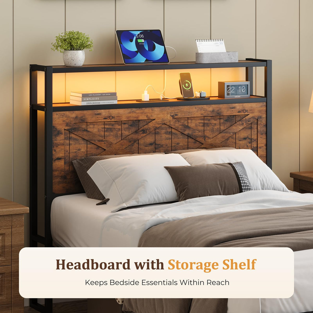 Twin Metal Bed Frame with Storage Headboard G4583