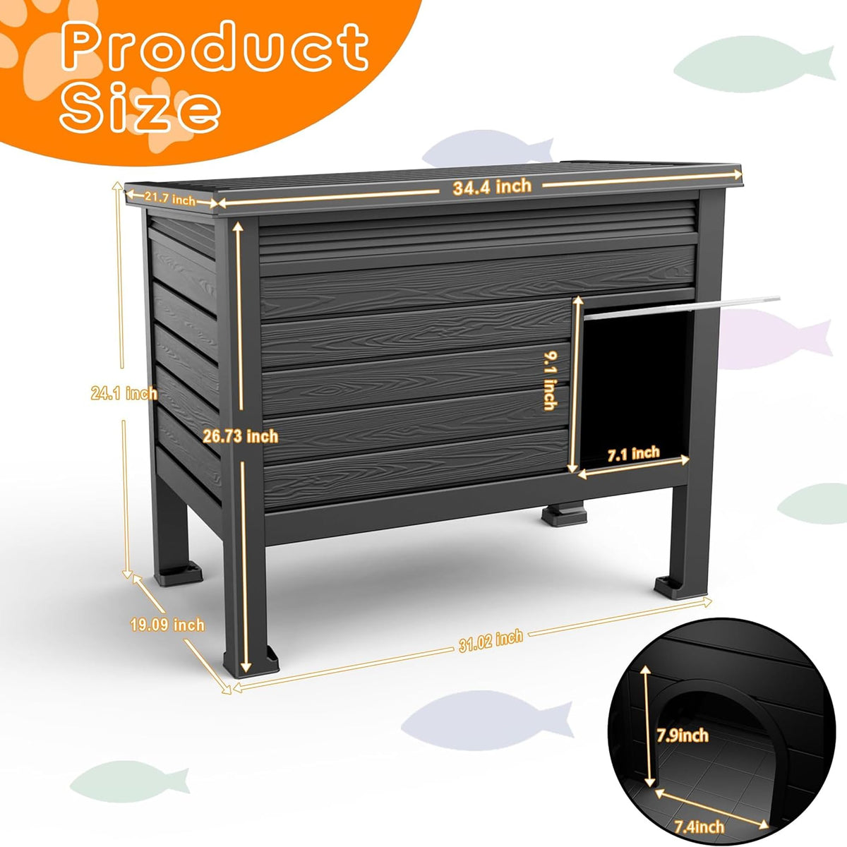 Outdoor Cat House, Black, Large F282