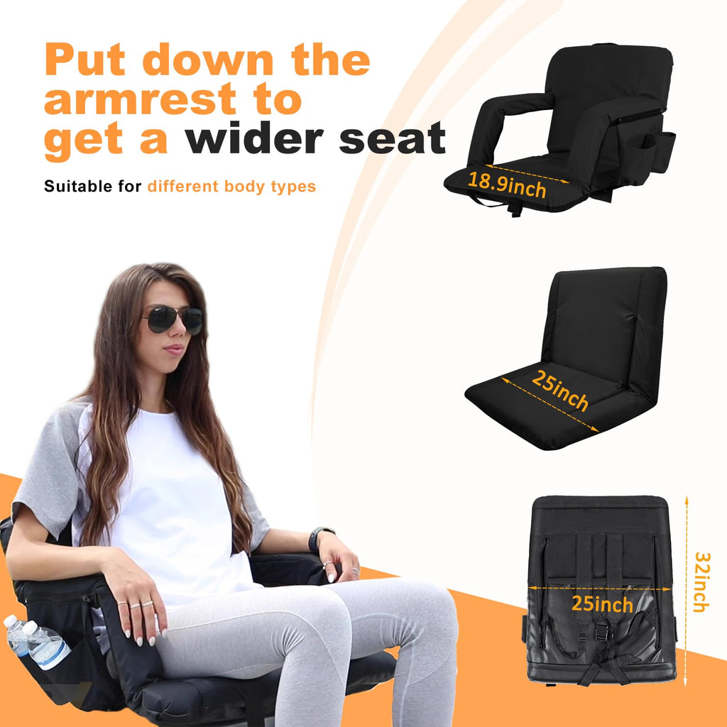 Folding Stadium Seat Set of 2, 25 inch Wide Black H619