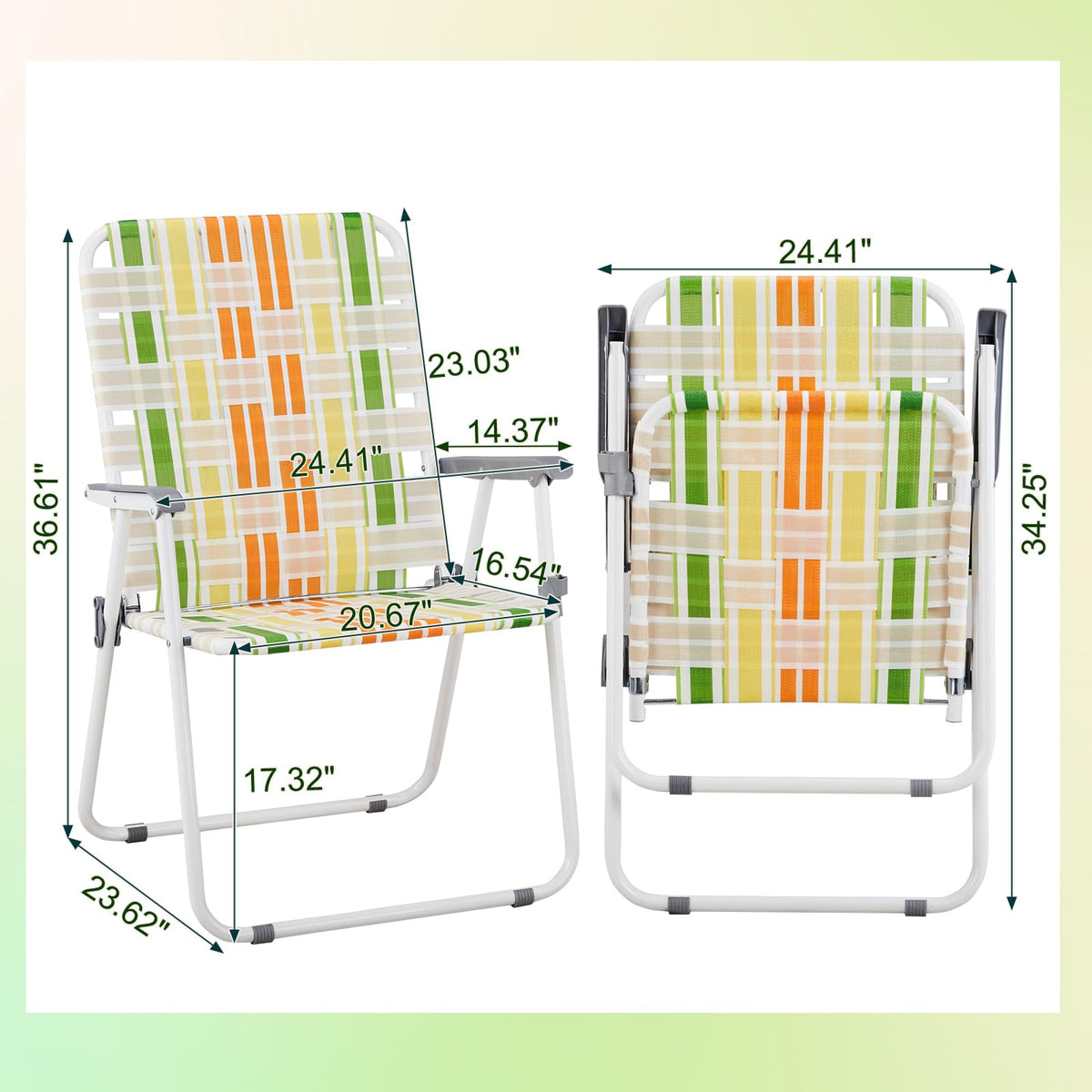 Folding Webbed Lawn Chairs Set of 2 Yellow & Green F91675