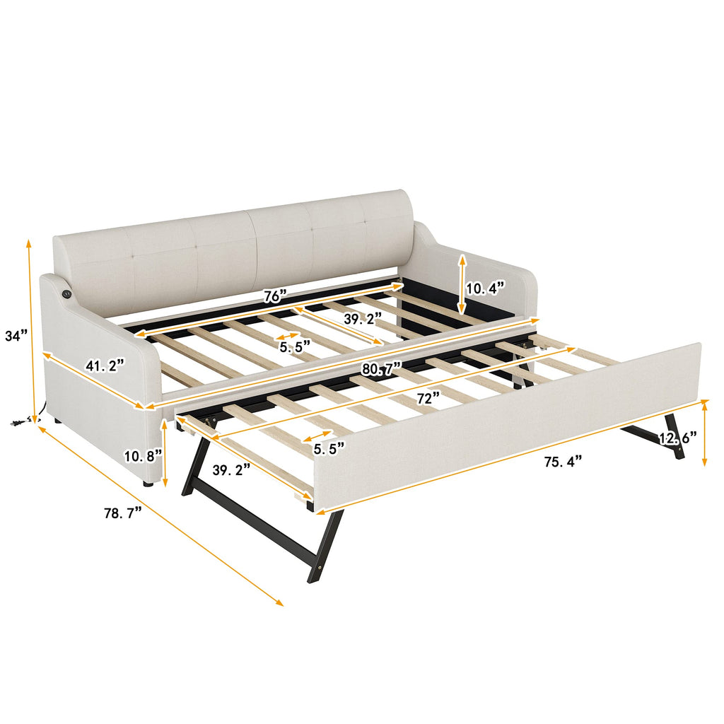 Twin Size Upholstered Daybed with Trundle H622