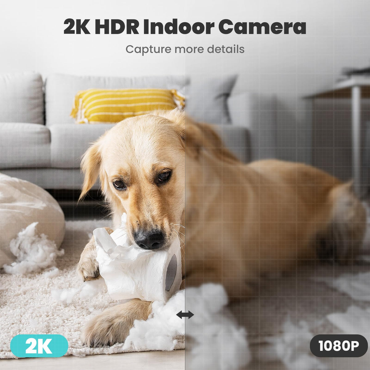 2K Indoor Security Camera with Motion Detection Night Vision Y998679