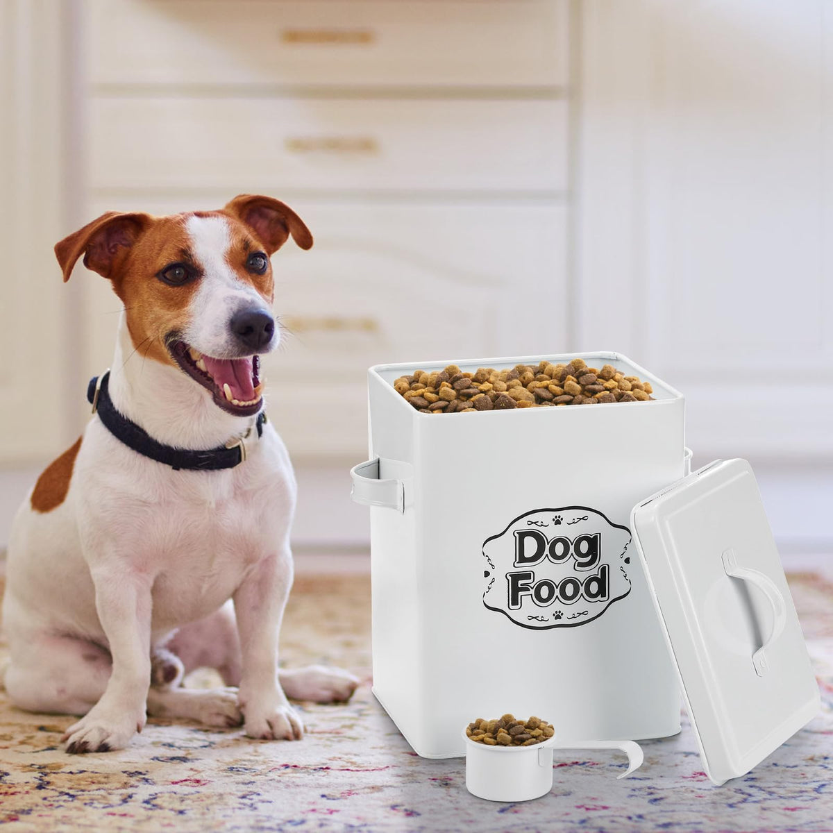 5-7 Lbs Metal Dog Food Storage Container with Lid and Scoop G2066
