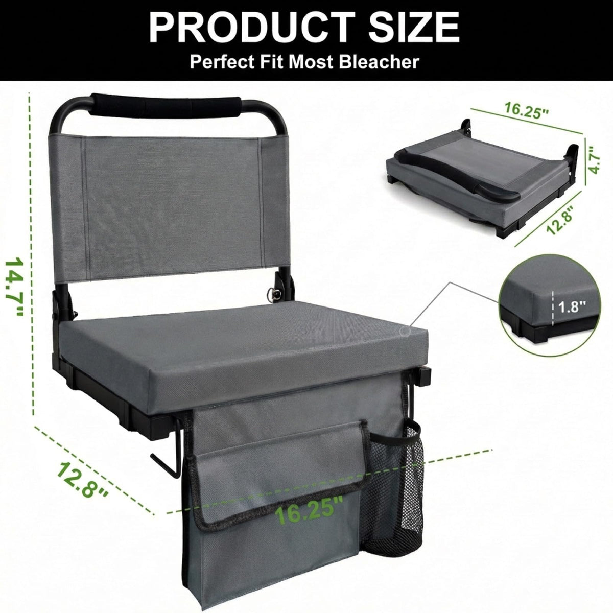 Folding Bleacher Seat with Back Support, Cushion and Shoulder Strap M9682