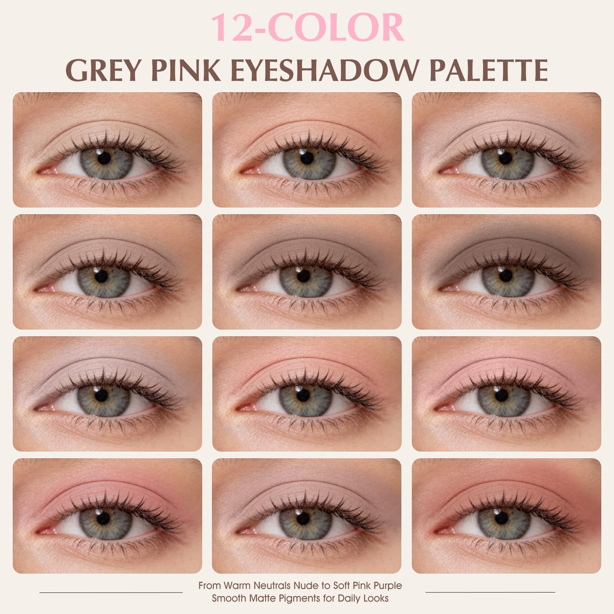 Mauve Pink Grey Brown Matte Eyeshadow Palette with Brush Q7417