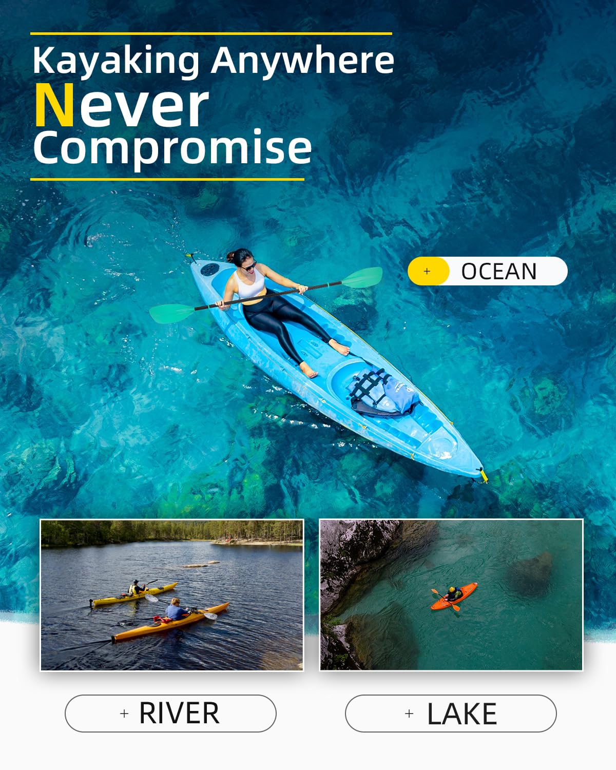 86in/218cm 90.5in/230cm Alloy Shaft 2-Piece Kayak Paddle E4964