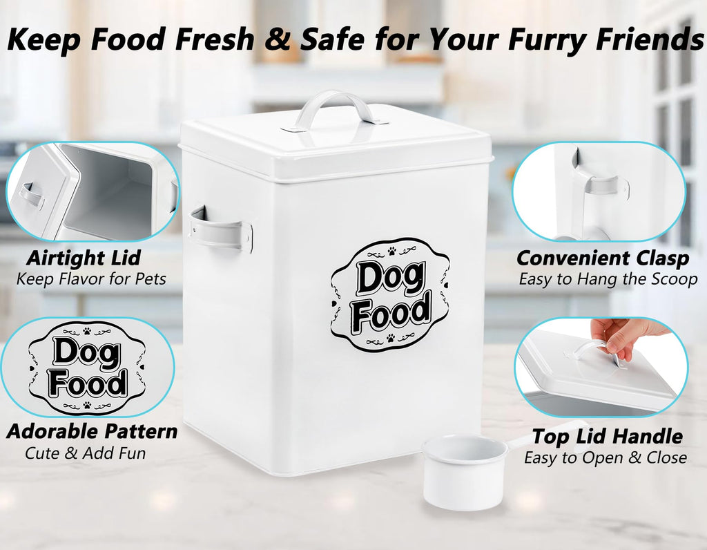5-7 Lbs Metal Dog Food Storage Container with Lid and Scoop G2066