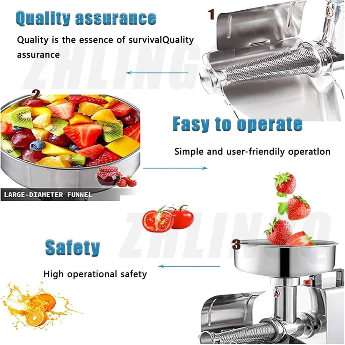 450W Electric Tomato Strainer with Funnel and Trough O840