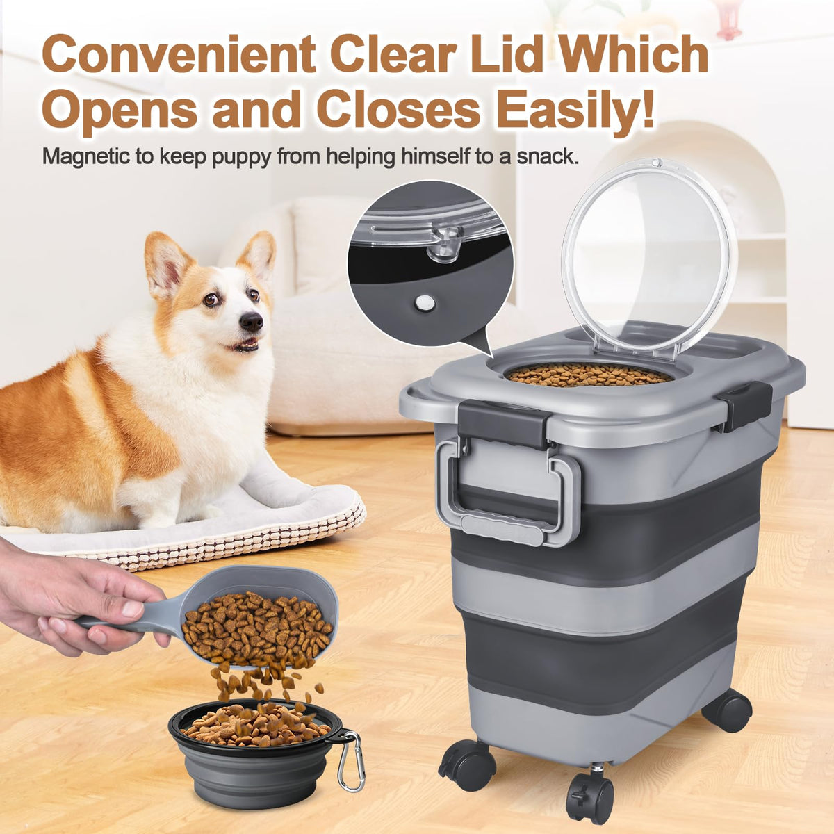 2 Pack 25 lbs Airtight Collapsible Dog Food Storage Container with Wheels V995