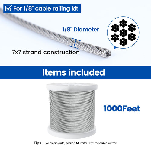 1/8" T316 Stainless Steel Cable Railing Wire Rope K84396