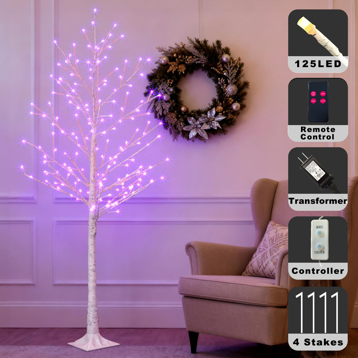 Multicolor Lighted Birch Tree 6FT S305751