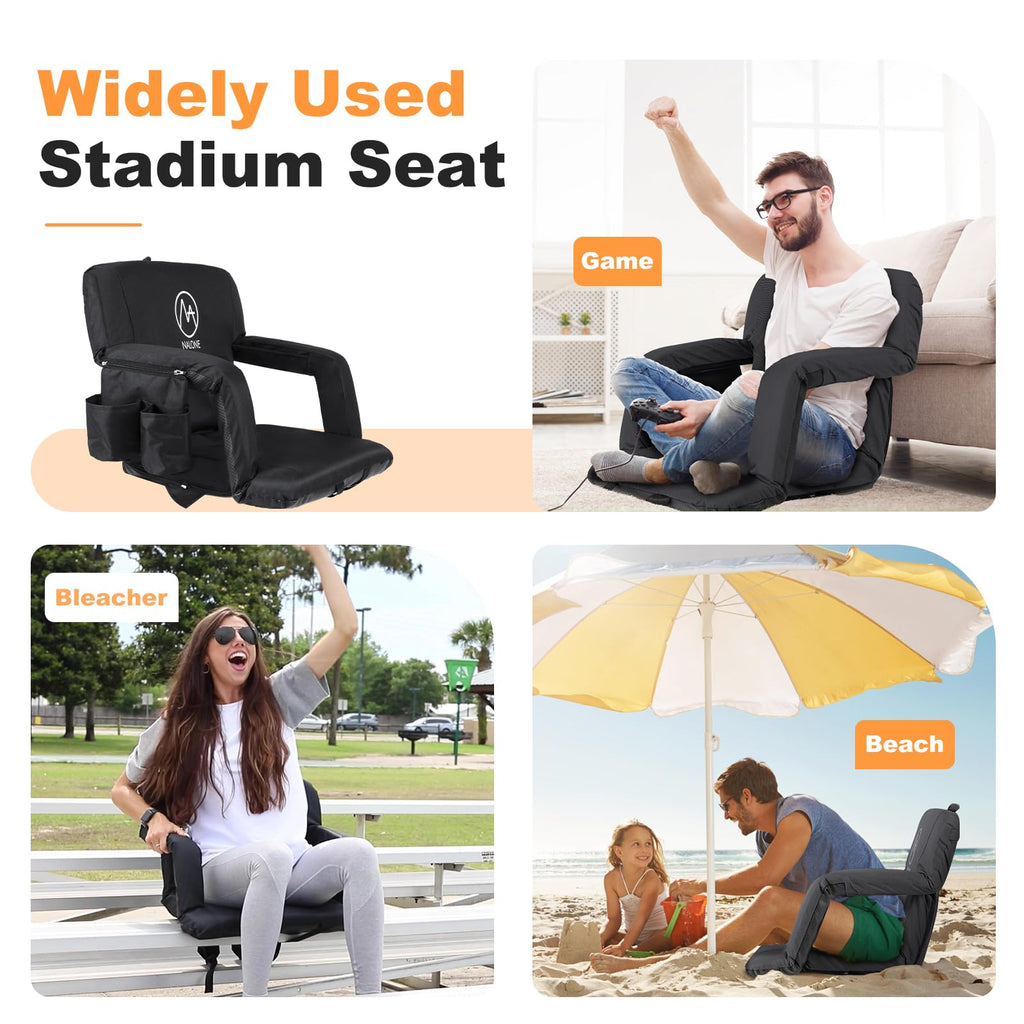 Folding Stadium Seat Set of 2, 25 inch Wide Black H619