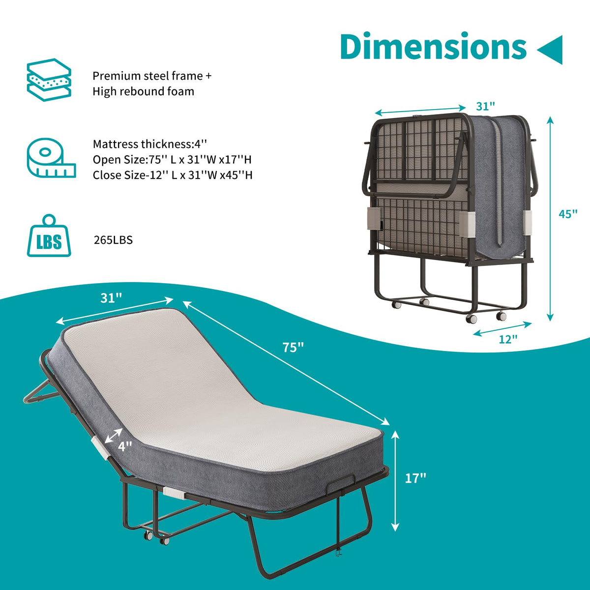 Rollaway Bed with Mattress T3486