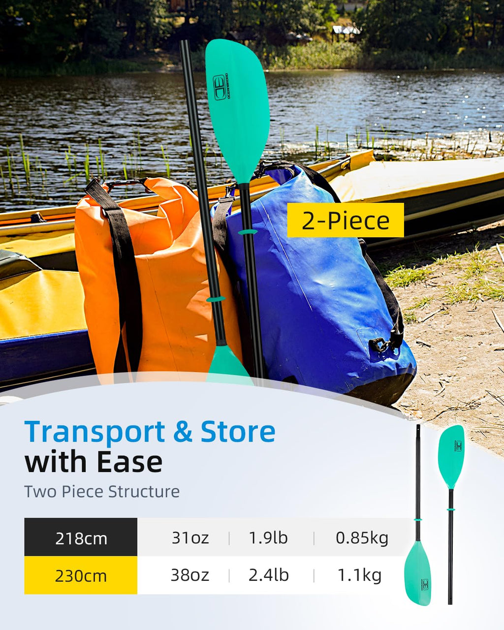 86in/218cm 90.5in/230cm Alloy Shaft 2-Piece Kayak Paddle E4964