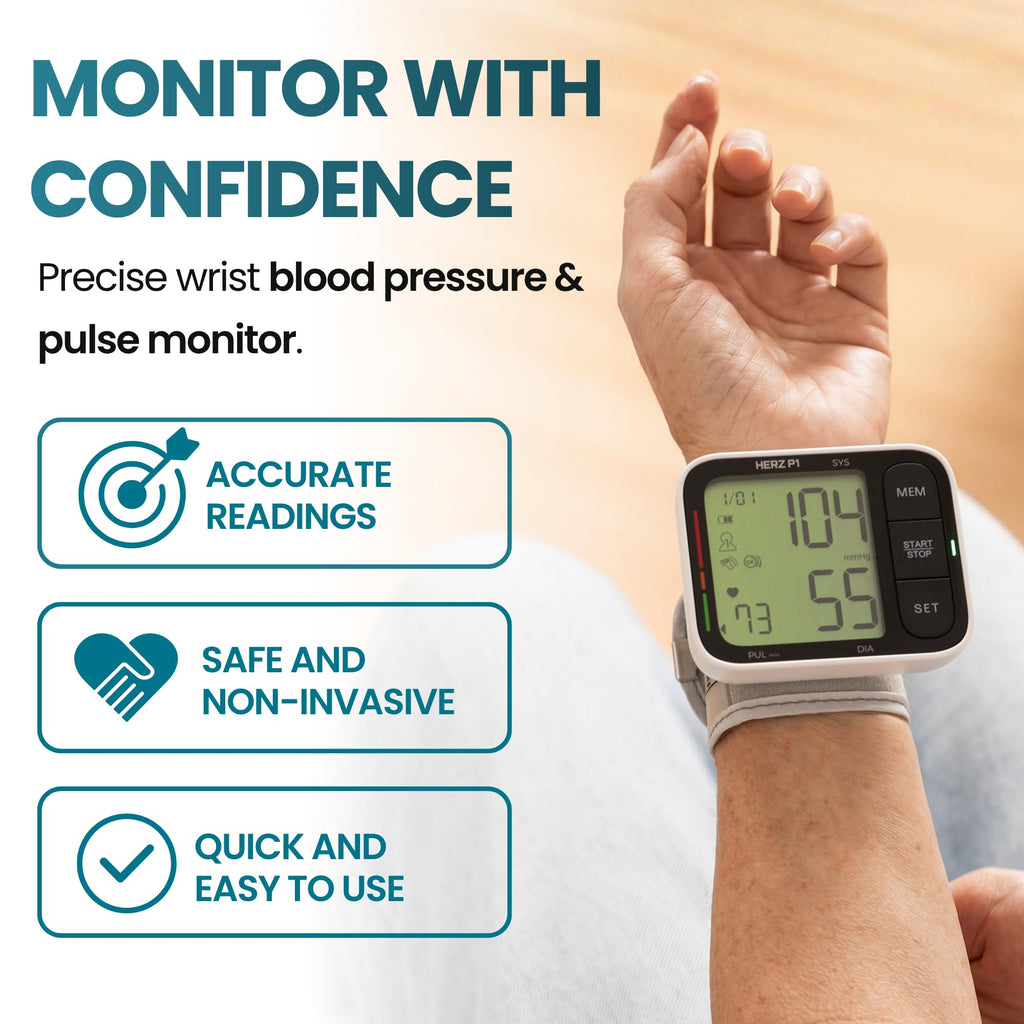 Wrist Blood Pressure Monitor with Large LCD Display and Adjustable Cuff P344