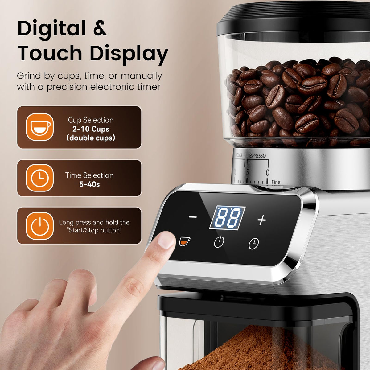 Electric Burr Coffee Grinder, 30 Settings N190
