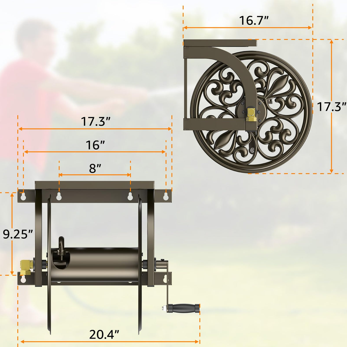 Wall Mount Garden Hose Reel, Holds 200-Feet of 5/8-Inch Hose H38187