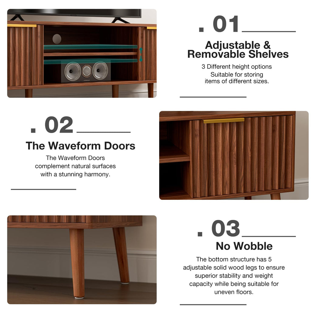 Walnut TV Stand with Fluted Doors D9174
