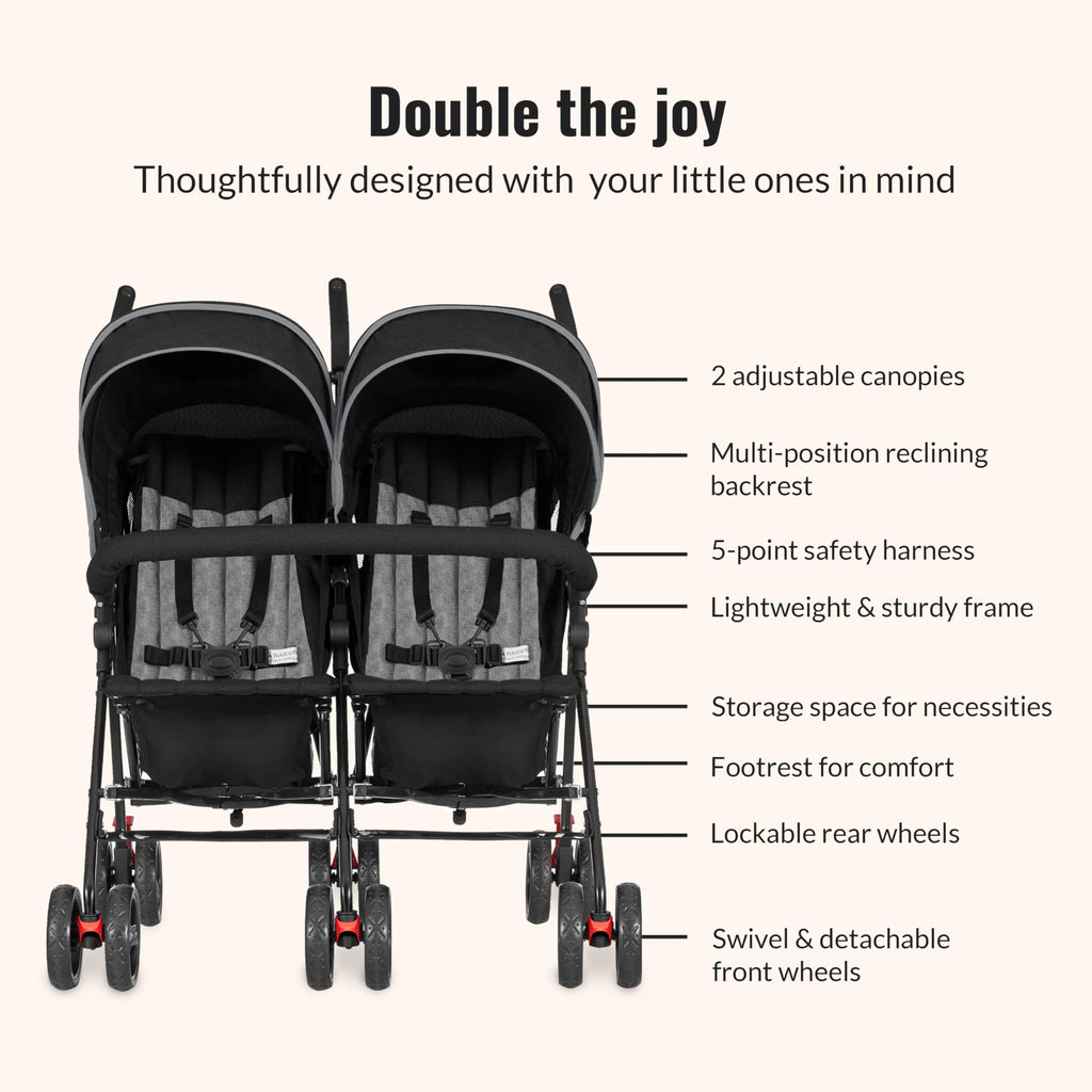 Black Twin Umbrella Toddler Stroller V989