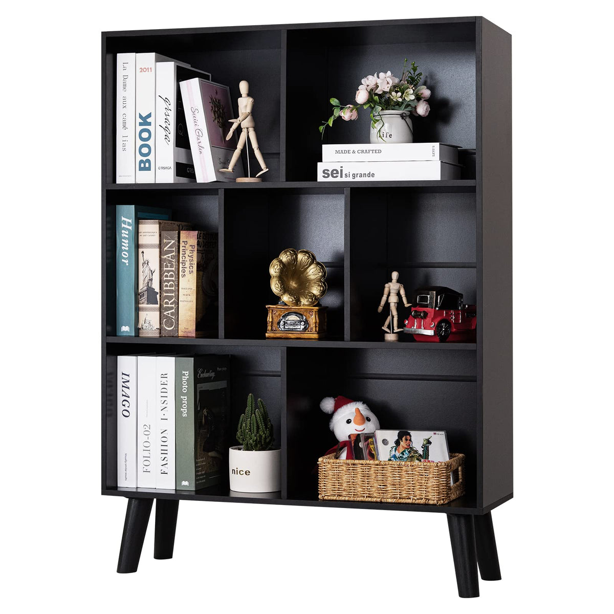 Black 3 Tier Wood Bookshelf Q16667