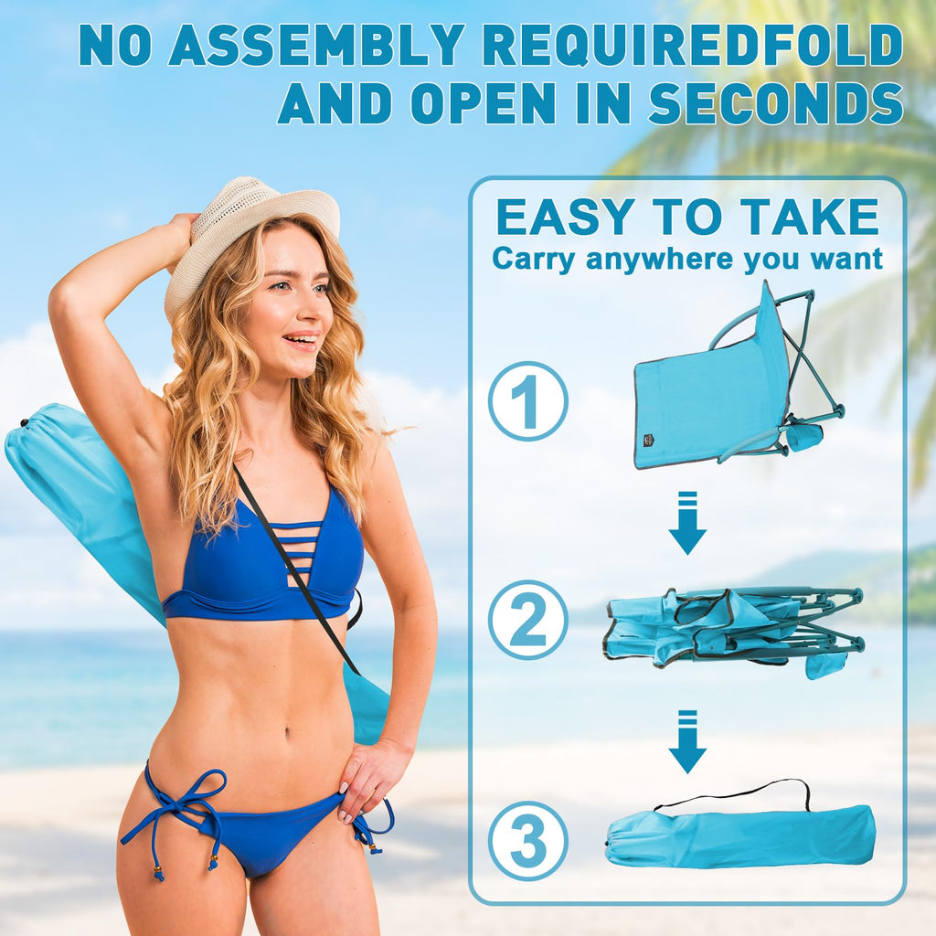 2 Pack Blue Low Beach Chair with Cup Holder and Carry Bag V6662