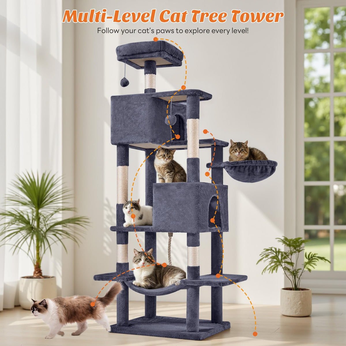 66 Inch Cat Tree Tower with Scratching Posts A623