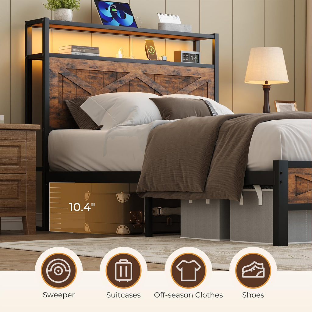 Twin Metal Bed Frame with Storage Headboard G4583