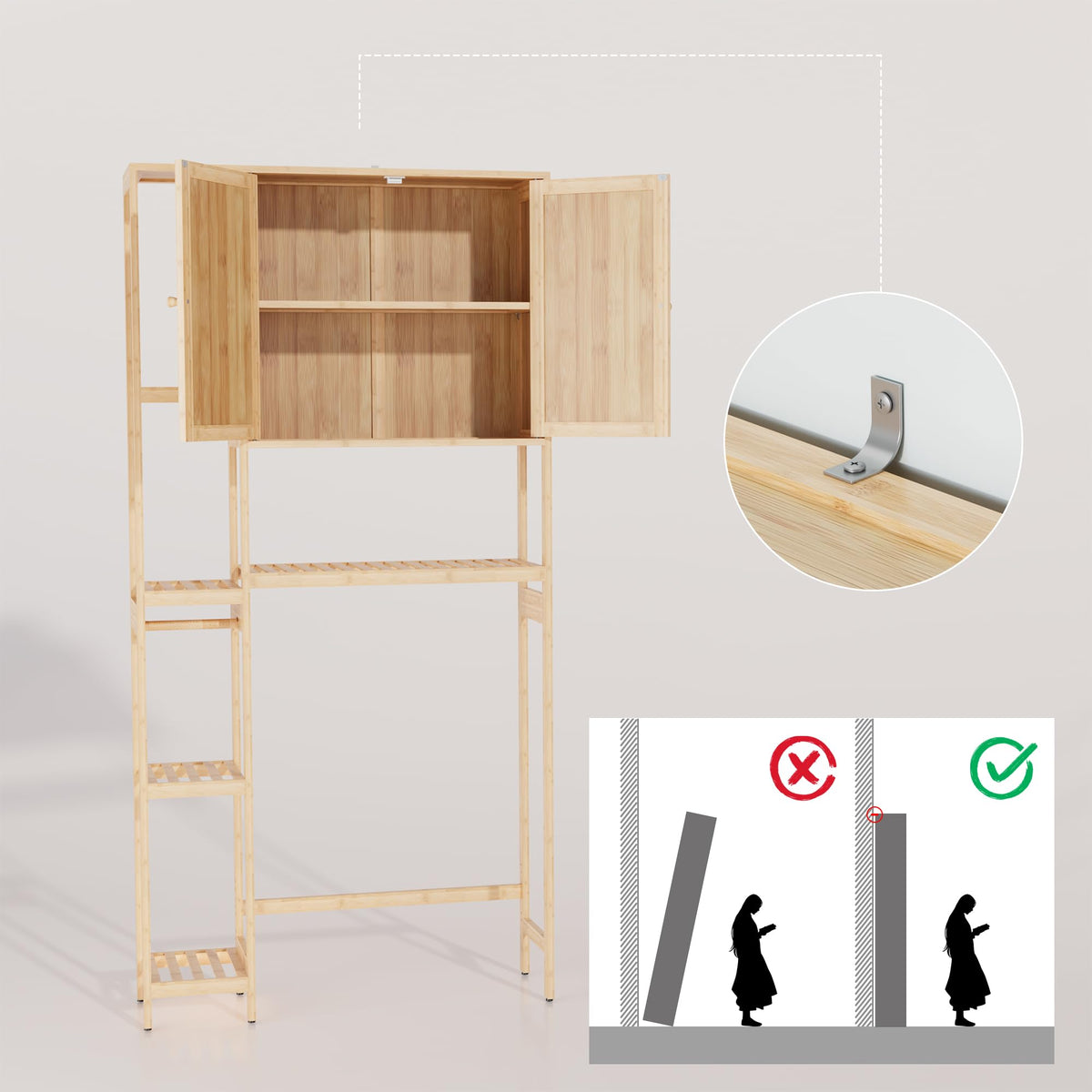 Bamboo Over-the-Toilet Storage Cabinet with Shelves F357