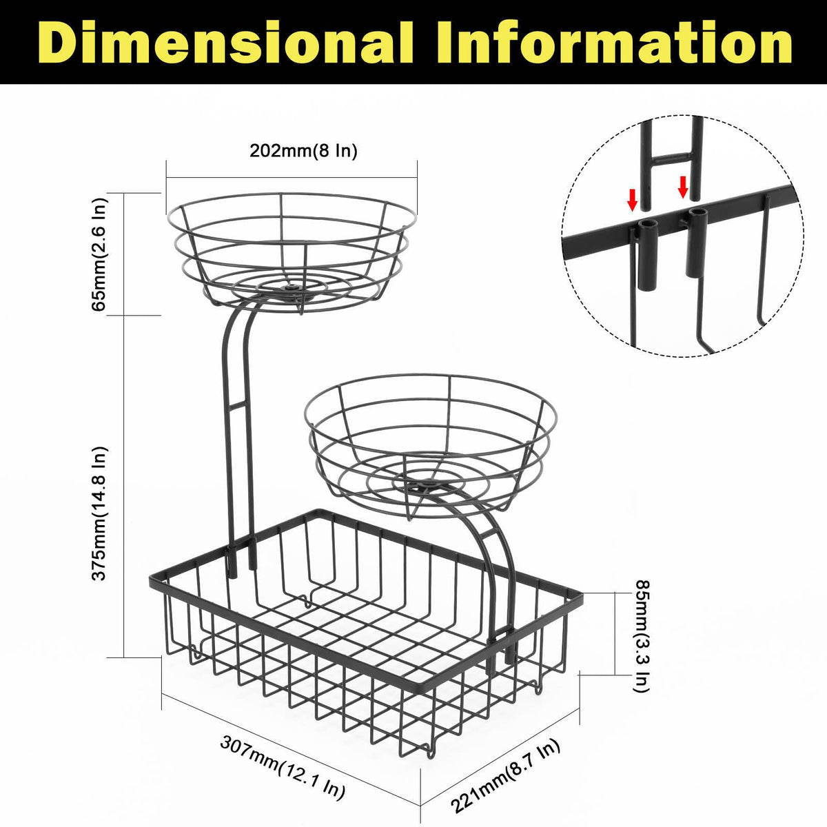 3 Tier Metal Fruit Vegetable Basket F542916