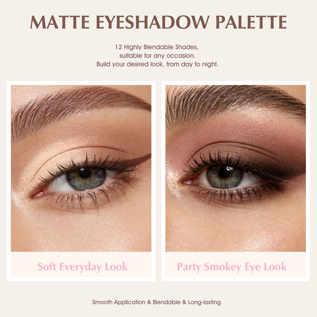 Mauve Pink Grey Brown Matte Eyeshadow Palette with Brush Q7417