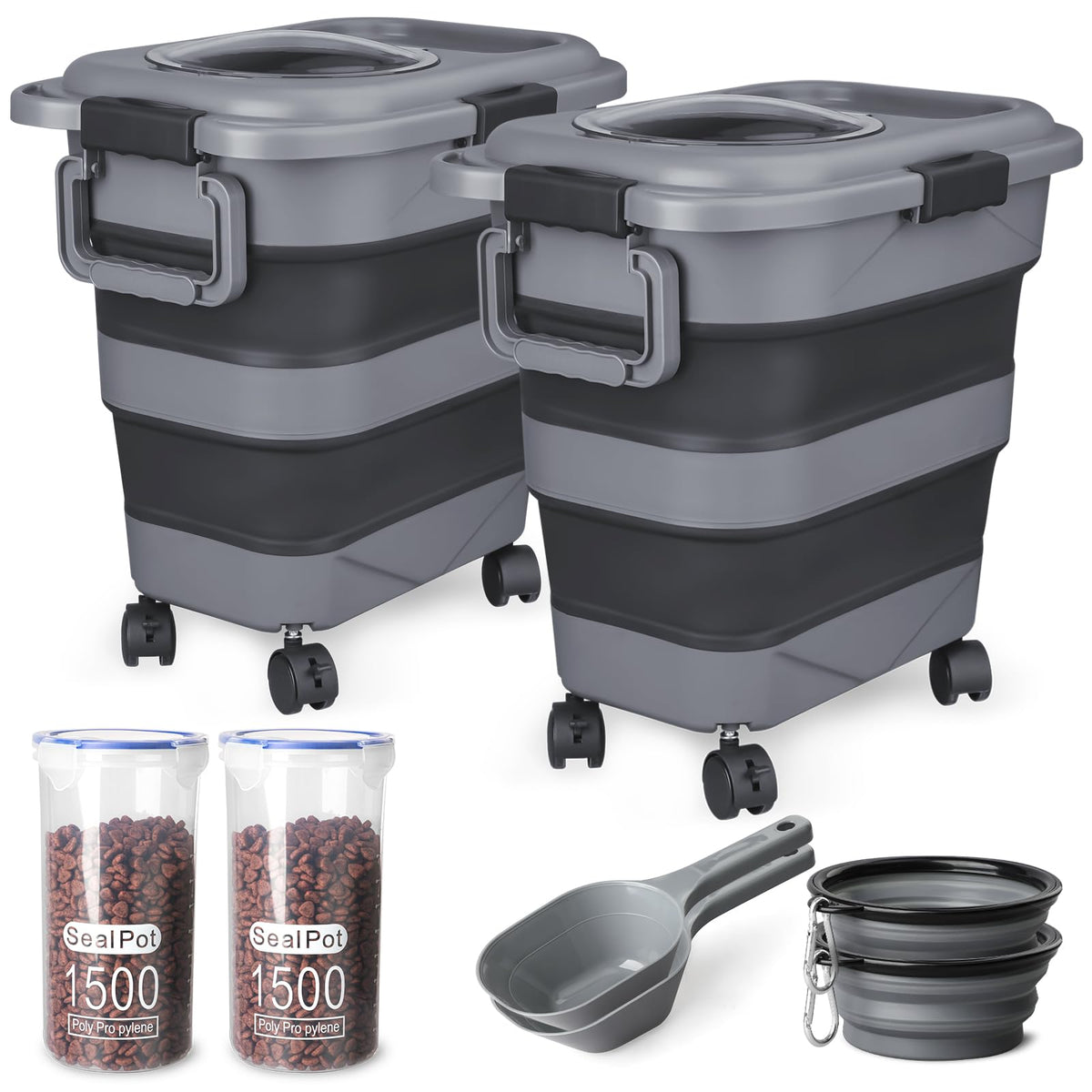 2 Pack 25 lbs Airtight Collapsible Dog Food Storage Container with Wheels V995