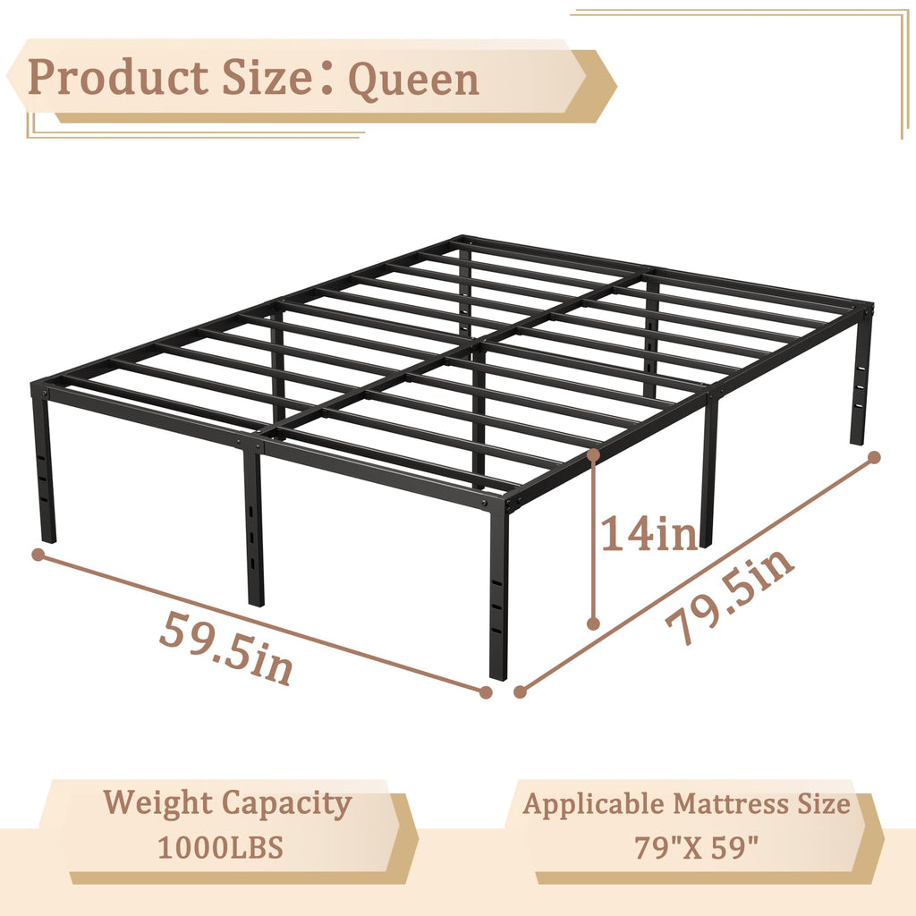 Queen 14-Inch Heavy-Duty Platform Bed Frame B52516