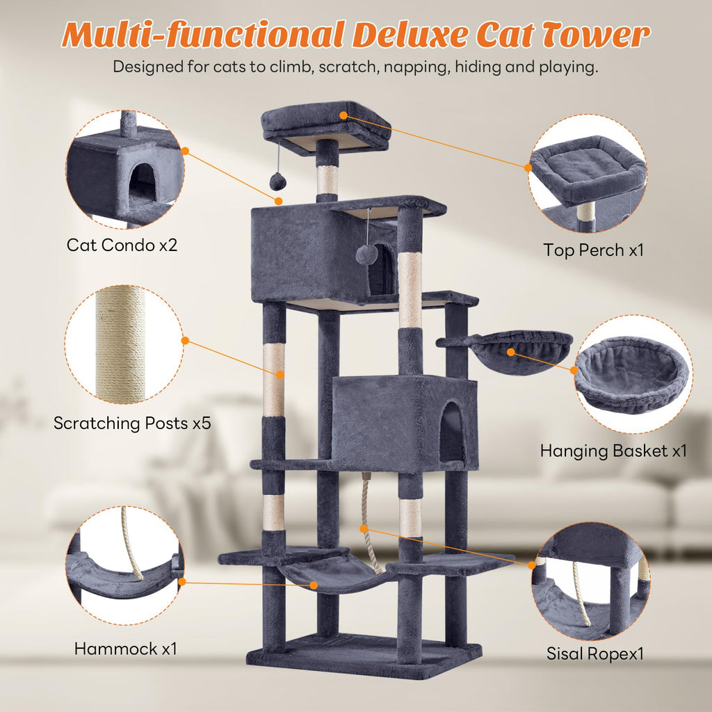 66 Inch Cat Tree Tower with Scratching Posts A623